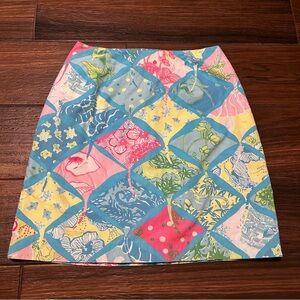 Lilly Pulitzer Patchwork Skirt 4 Back Zipper Closure‎ Pink Blue